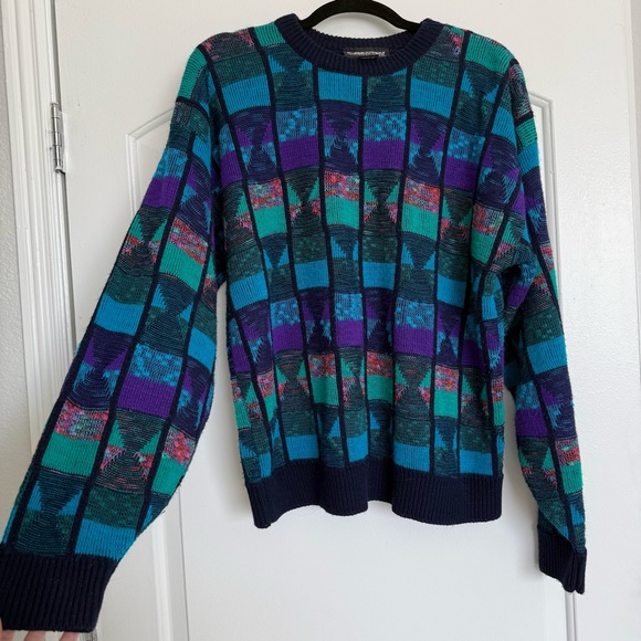 Vintage 80s Men’s Multicolored Patchwork Sweater - Picture 2 of 8